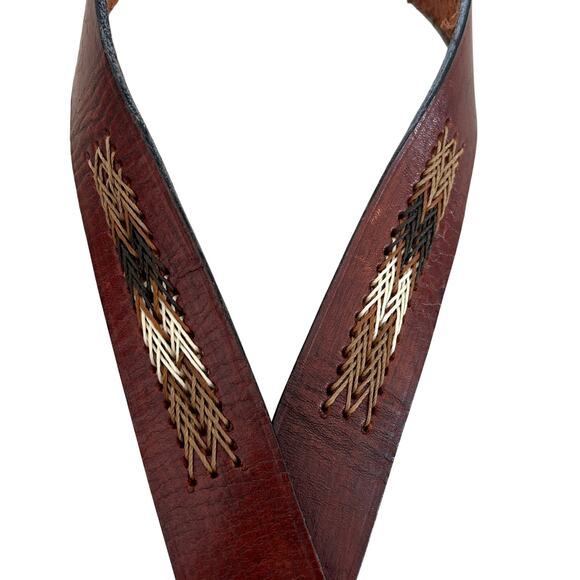 Women’s Vintage Brown Leather Belt Western Boho Woven Silver Buckle 43\